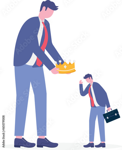 HR manager placing crown on candidate head recognizing top talent crowning achievement hiring royalty


