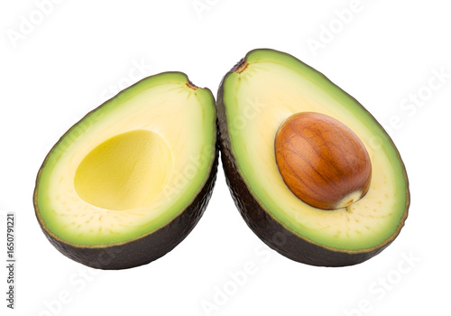 Fresh and Juicy Avocado Halves with Seed and Flesh on Black Background