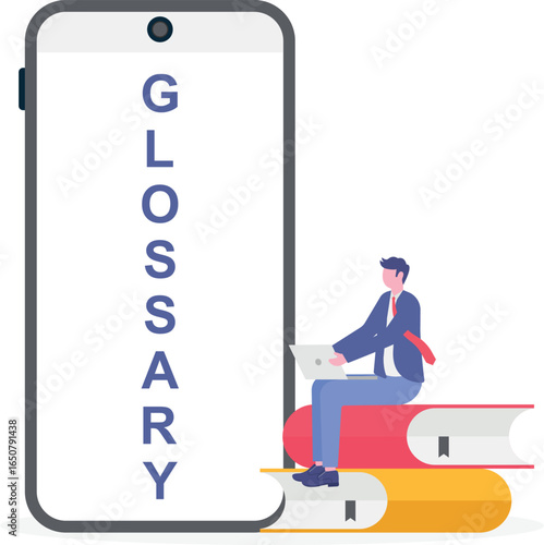 Glossary and newsletter, press web page concept with tiny people. Company latest news vector illustration set. Menu bar,
