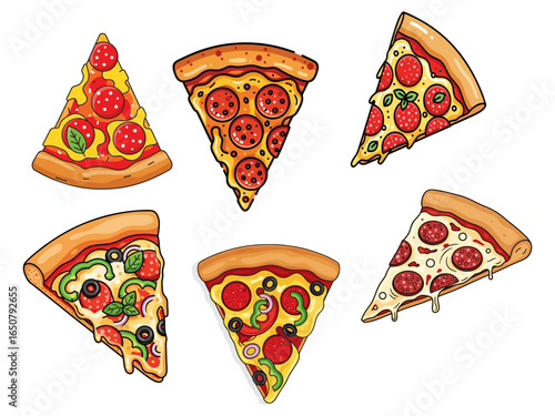 Set of slice of pizza on a white background