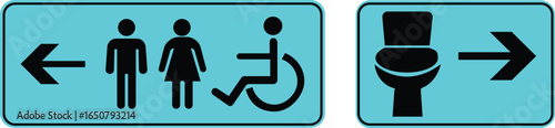 Toilet Icon set.square toilet signs collection, male, female and neutral gender, vector Illustration.Public bathroom pictogram. Male and female gender silhouette for lavatory door.
