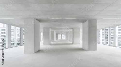 Wallpaper Mural A long narrow corridor in a modern bedroom with white walls and ceiling, framed artworks, warm wooden floor, Torontodigital.ca