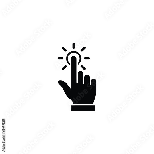 Touch Icon, Black Hand Pressing Button, Transparent Background, Finger Pointing