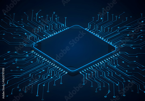 Futuristic CPU Microchip with Circuit Board Design - Digital Technology Concept.