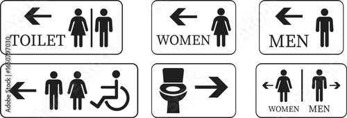 Toilet Icon set.square toilet signs collection, male, female and neutral gender, vector Illustration.Public bathroom pictogram. Male and female gender silhouette for lavatory door.