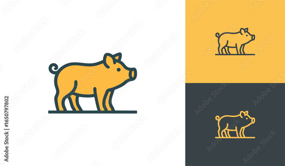 Obraz premium Minimalist Yellow Pig Logo Design