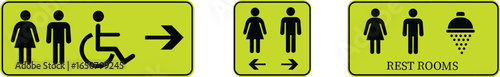 Toilet Icon set.square toilet signs collection, male, female and neutral gender, vector Illustration.Public bathroom pictogram. Male and female gender silhouette for lavatory door.