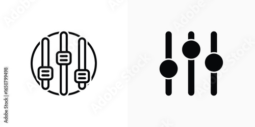 Equalizer Slider Icon, Audio Mixer Symbol on Transparent Background, Black Adjustment