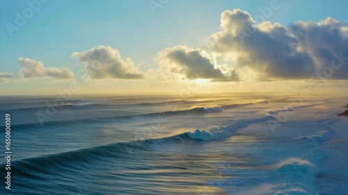 Serene Ocean Waves at Sunset Coastal Bliss for Tranquil Living Spaces