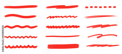 アンダーライン　素材　セット　飾り　直線　曲線　波線　あしらい　境界線　飾り罫　見出し　仕切り　区切り　タイトル　シンプル　Red line,underline