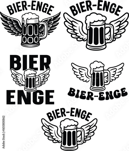 Winged beer mugs with text wings beverage