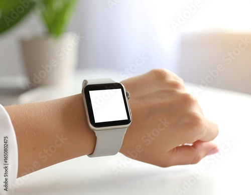 Close-up of a Modern Gray Smartwatch on a Persons Wrist.