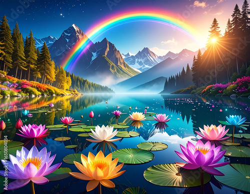 Enchanted lake with crystal lilies