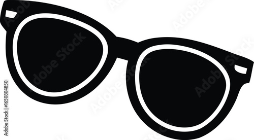 Stylized silhouette of black sunglasses with white rimmed lenses on a transparent background