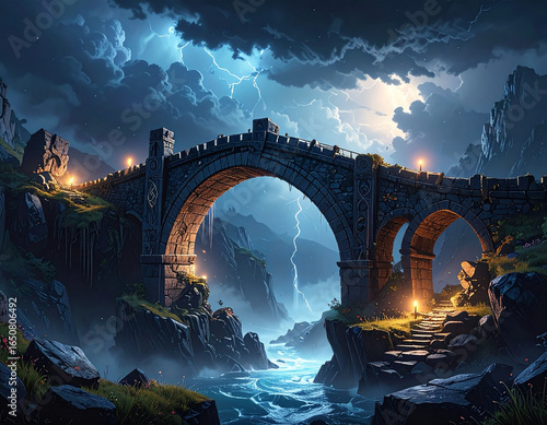 Ancient bridge over abyss