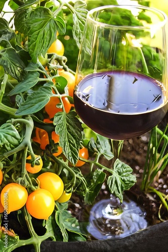 verre de vin et tomates cerises 