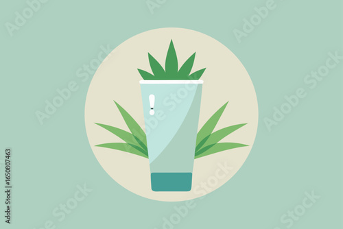Cream Tube Surrounded by Fresh Aloe Leaves
