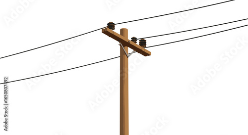 Wooden utility pole with electrical wires, power lines, electricity transmission, rural energy distribution, electrical grid infrastructure, high voltage, utility services illustration