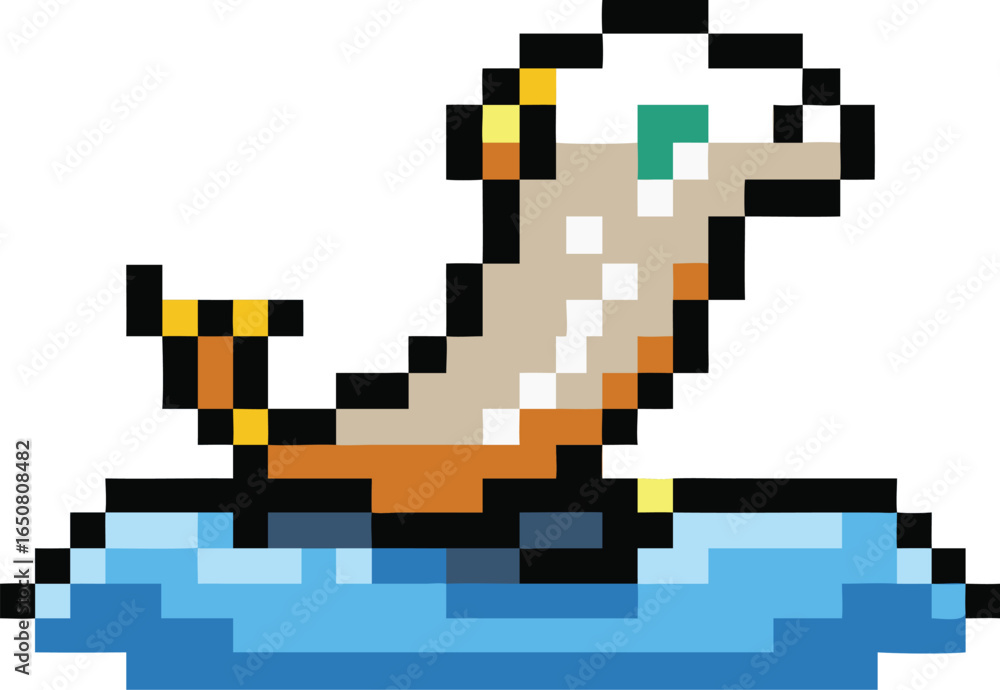 Fototapeta premium Icon of an 8-bit Seal with a Flipper Wave