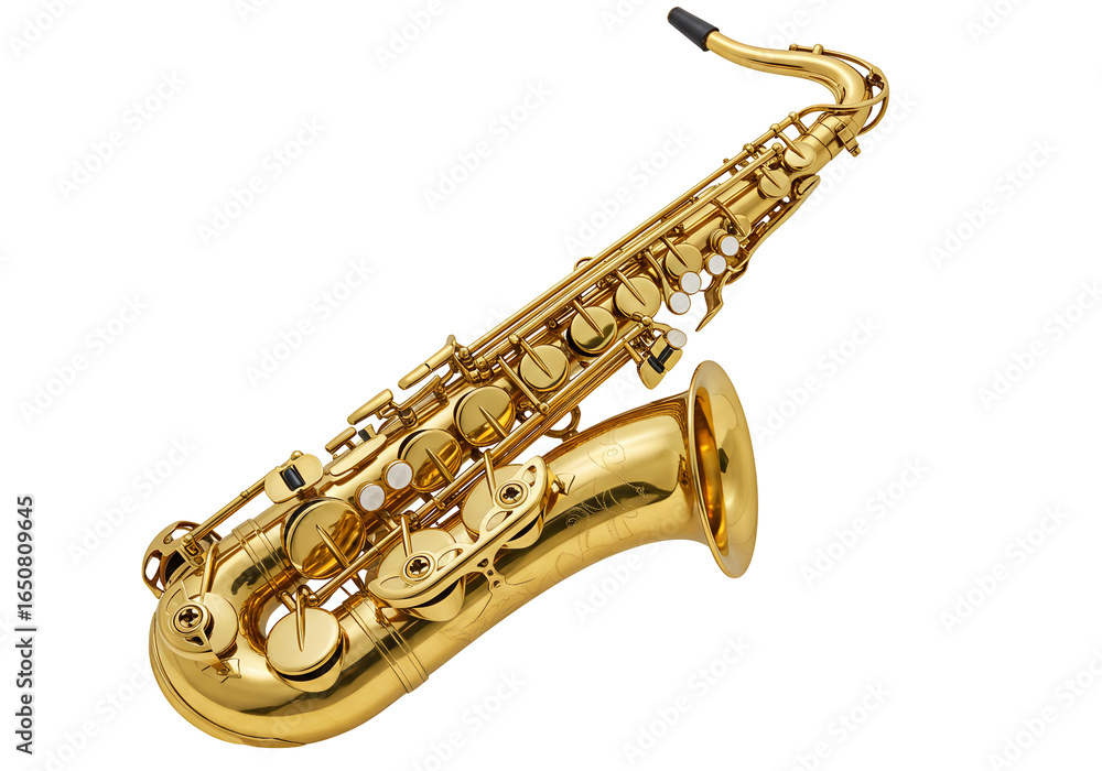 Fototapeta premium Golden tenor saxophone isolated on transparent background