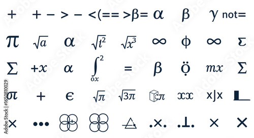 Vector art of mathematical symbols and notations isolated on white background for education