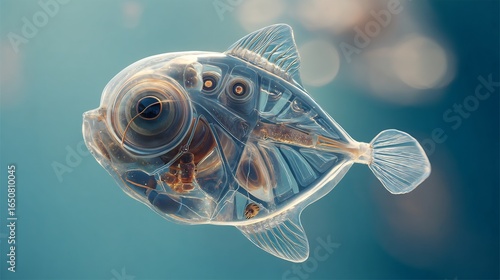 Transparent Fish Anatomy with 3D Render, and Ocean Life.