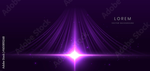 Abstract glowing neon purple light ray on dark purple background.
