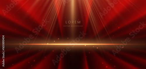 Red luxury scene background with gold lighting effect. Template premium award design.
