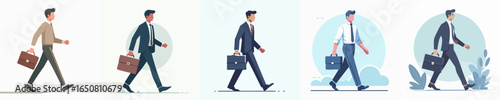 Elegant Flat Illustration of Businessman Walking with Briefcase in Different Style
