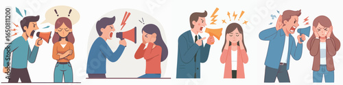 Flat Style Loud Angry Man Shouting at Woman Conflict Illustration