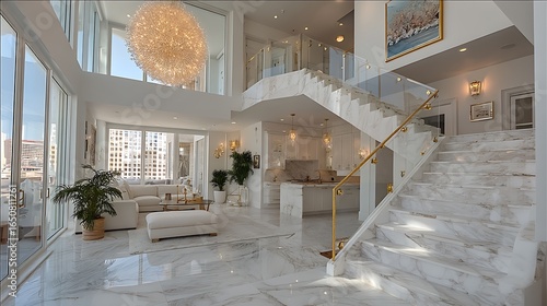 Luxurious modern duplex with marble staircase high resolution photo