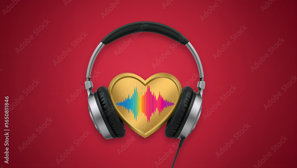 Headphones with Heartbeat Soundwave Graphic on Red Background Symbolic of Music and Emotion Love of Sound and Audio Fidelity for Music Lovers and Technology Enthusiasts Headphones with Heartbeat Soundwave Graphic on Red Background Symbolic of Music and Emotion Love of Sound and Audio Fidelity for Music Lovers and Technology Enthusiasts