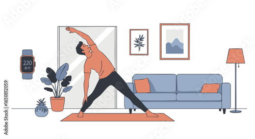 Man Practicing Yoga at Home Wellness and Fitness Routine