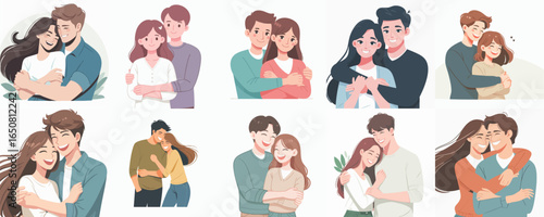 Cute Handdrawn Loving Couple Hugging Each Other Cartoon Illustration Collection