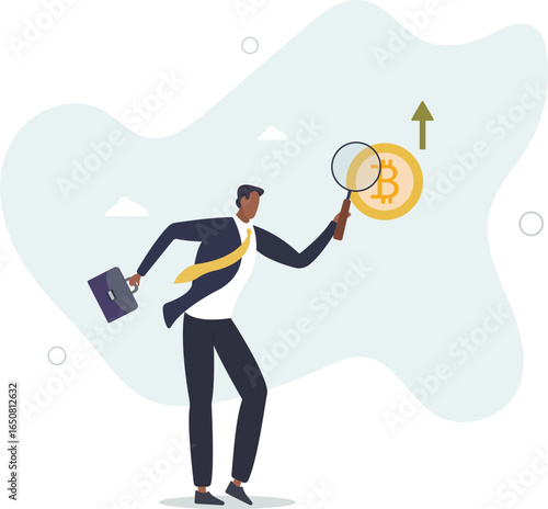 trader watches the rise in the price of bitcoin. concept of the cryptocurrency market