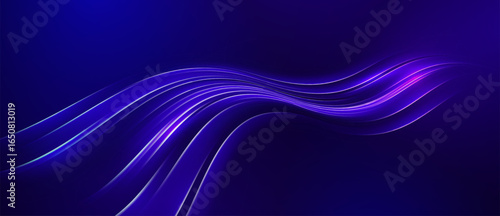flowing neon light lines on a dark blue background