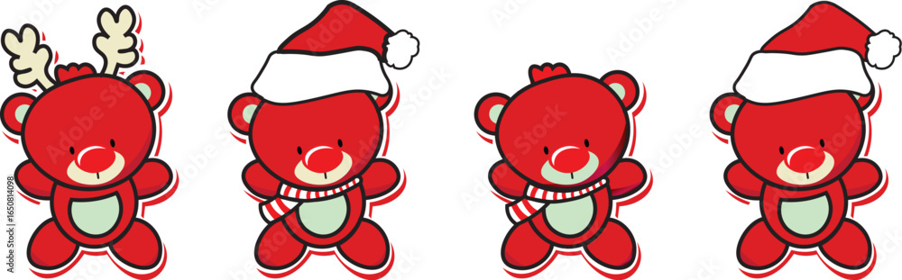 Naklejka premium Cute Baby Animals Christmas vector bundle set with festive holiday designs, perfect for cards, decorations, and creative projects.