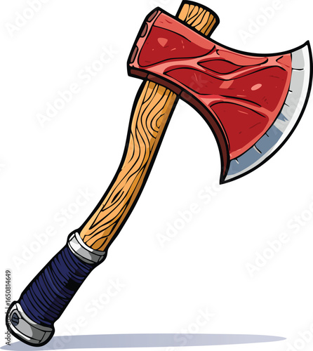 A cartoon illustration of a sharp axe with a wooden handle, ready for chopping.