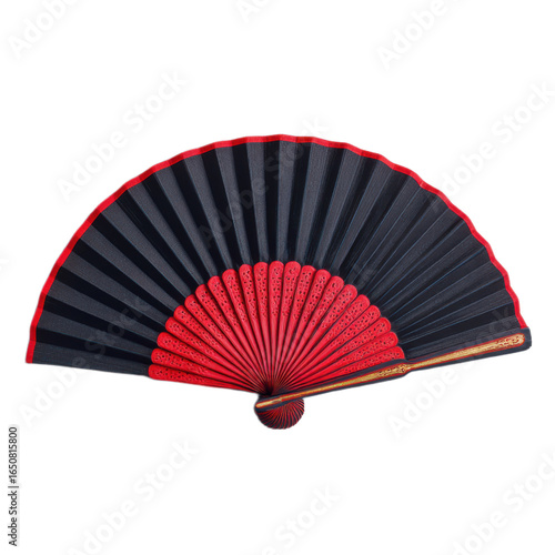 Red and black fan with a gold tip