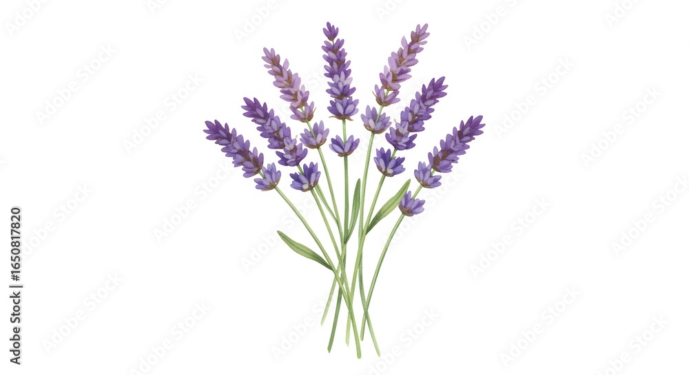 Obraz premium Watercolor Lavender Bouquet Illustration on White Background, Floral Design