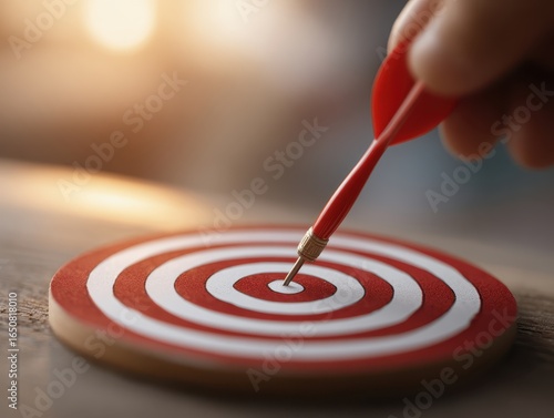 Concept of business strategy and future sustainable business finance action plan. Hand touch target board for creative and set up business objective target and success and business goals concept