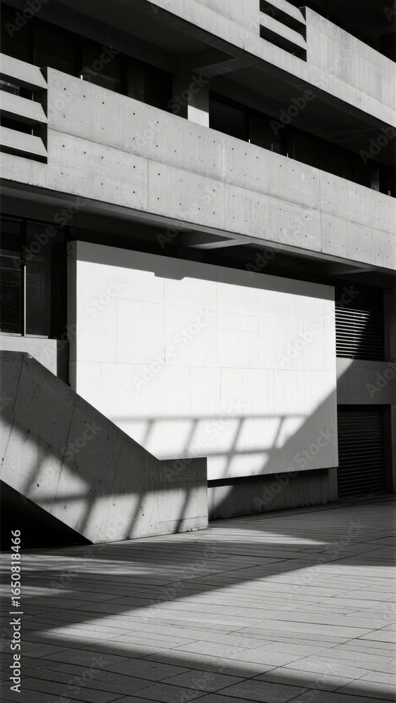 Obraz premium Monochrome architectural detail featuring concrete structures and shadow play