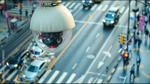 Wallpaper Mural Urban surveillance with dome camera over busy street capturing motion and pedestrian traffic. Torontodigital.ca