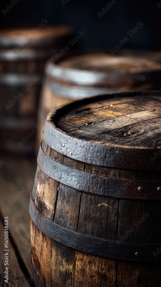 Fototapeta premium Rustic wooden barrels display craftsmanship