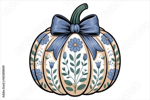 Stylish Pumpkin with Leopard Print Bow vector design. 