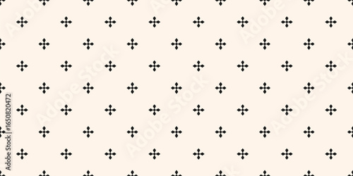 Wallpaper Mural Simple abstract seamless pattern in gothic style. Black and white vector texture with small flower silhouettes, crosses. Minimal floral geometric background. Monochrome repeat design for decor, print Torontodigital.ca