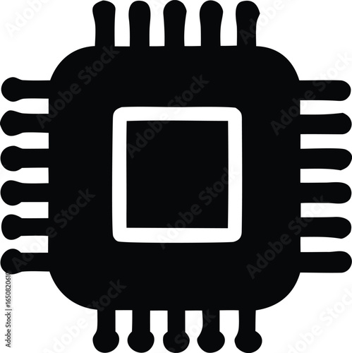 Iconic silhouette of a microprocessor chip with multiple pins emphasizing its central processing unit