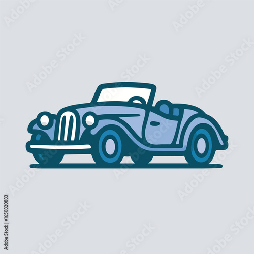 Flat Line Art Classic Convertible Car Illustration Design Style Icon