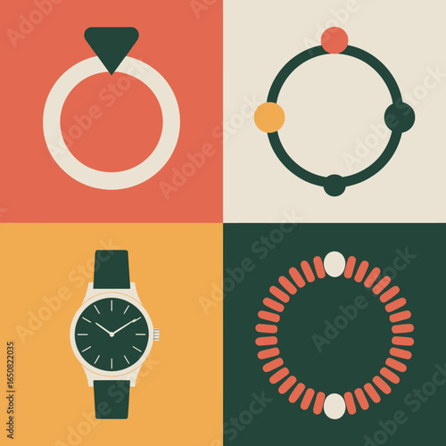 Jewelry and Fashion Accessories Icons – Elegant Flat Vector Set