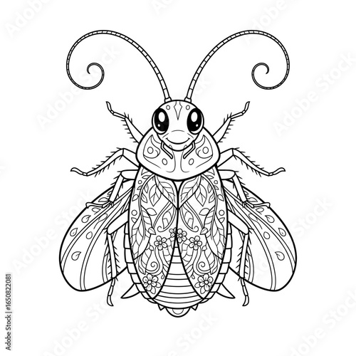 Cute Anime Style Amazon Cockroach Coloring Page for Kids Black and White Tropical Insect Art